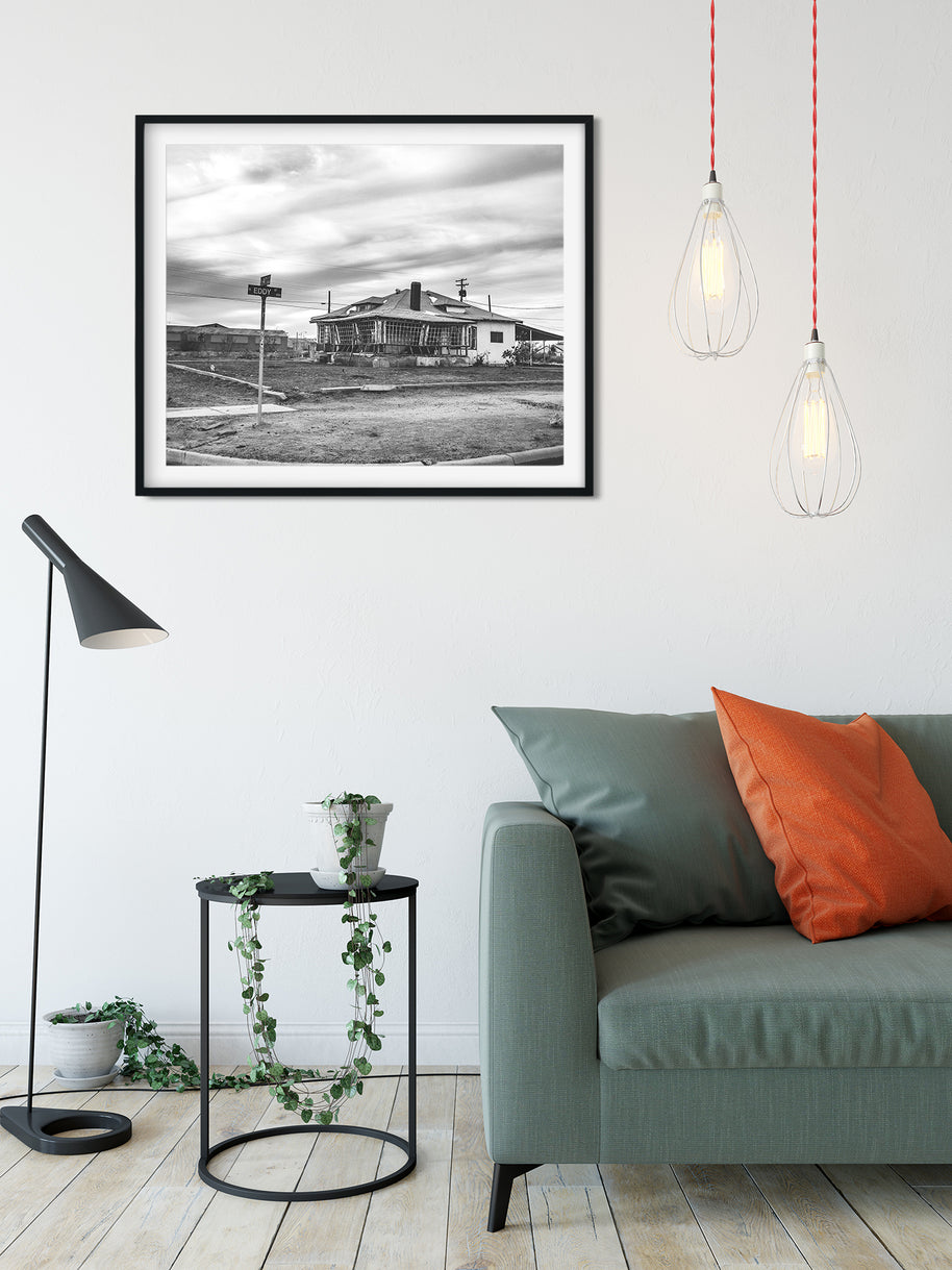 Crooked House on Eddy Street Black and White Fine Art Print