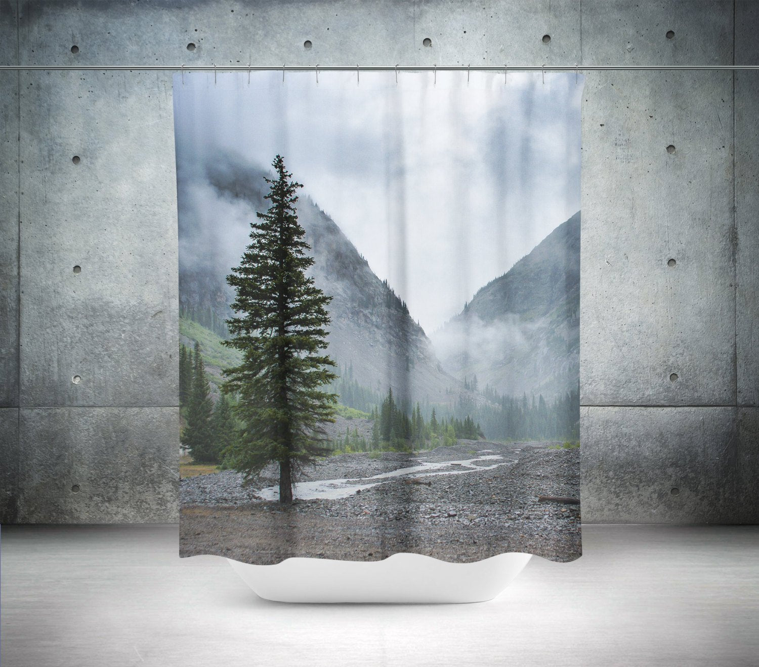 Foggy Mountain Range Shower Curtain 71x74 inch Lodge Home -