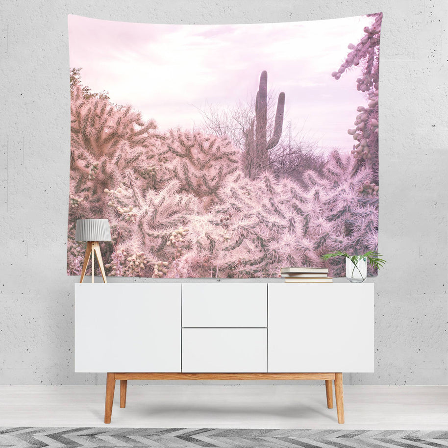 Pink Cactus Wall Tapestry Lost in Nature