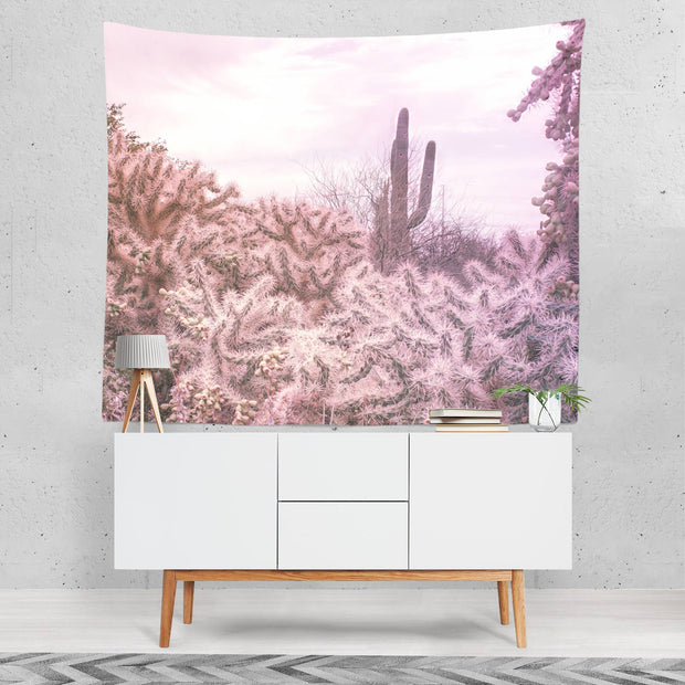 Pink Cactus Wall Tapestry Lost in Nature