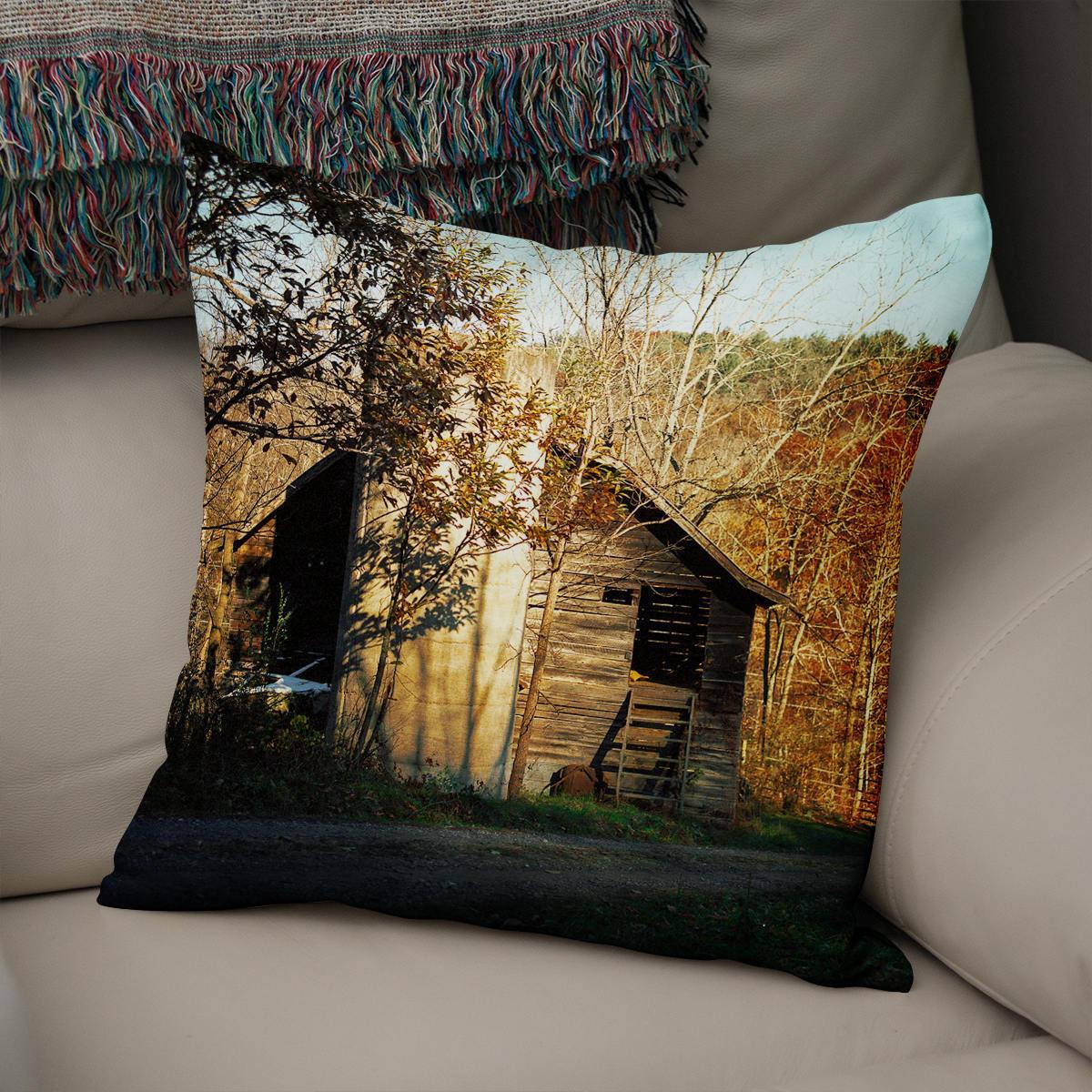 Rustic North Carolina Barn Throw Pillow Cover Lost in Nature