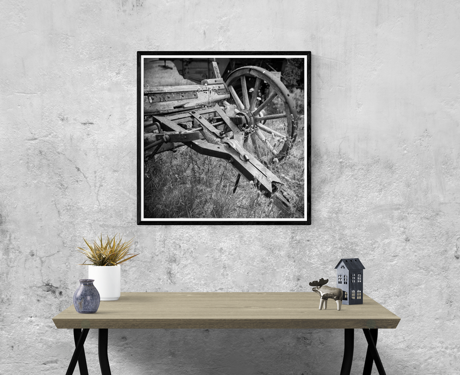Horse Drawn Farm Equipment Photo Print Black and White Film
