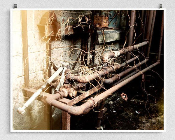 Rusty Pipes, Industrial Photography Fine Art Print Lost Kat Photography