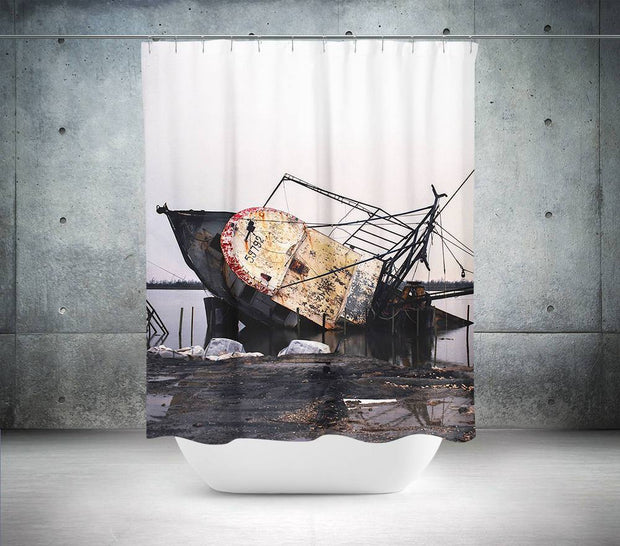 Shipwreck Nautical Shower Curtain Lost in Nature