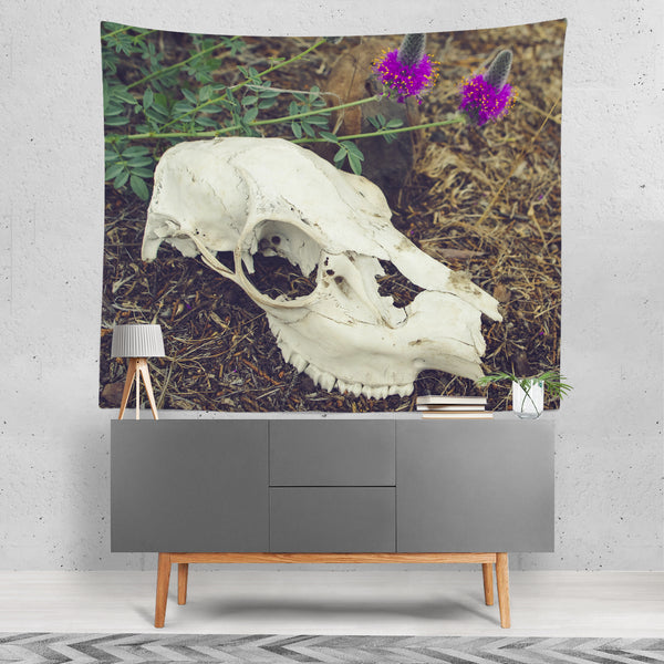 Macabre Skull & Wildflowers Microfiber Wall Tapestry -