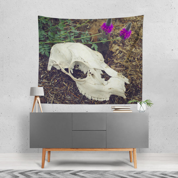 Macabre Skull & Wildflowers Microfiber Wall Tapestry -