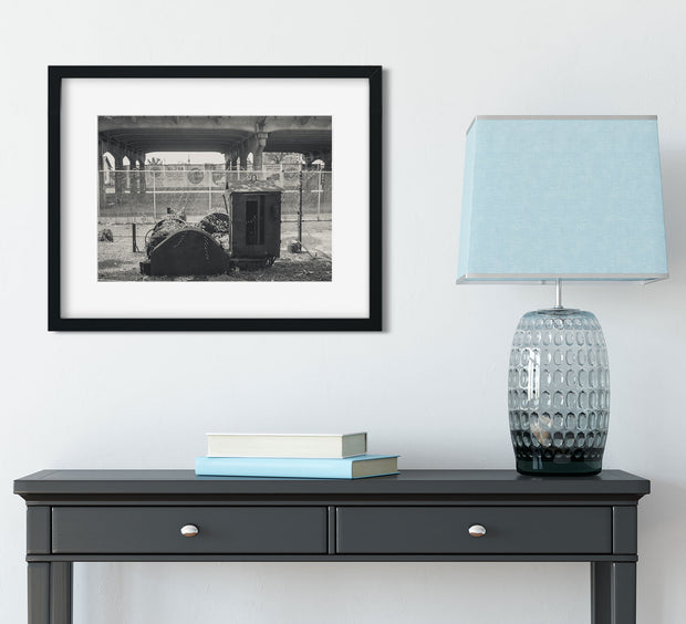 A sleek textured glass table lamp with a light blue fabric shade and oval base for sloss furnaces birmingham alabama photo print