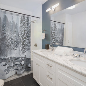 Snowy Forest Colorado Shower Curtains 71x74 Printify