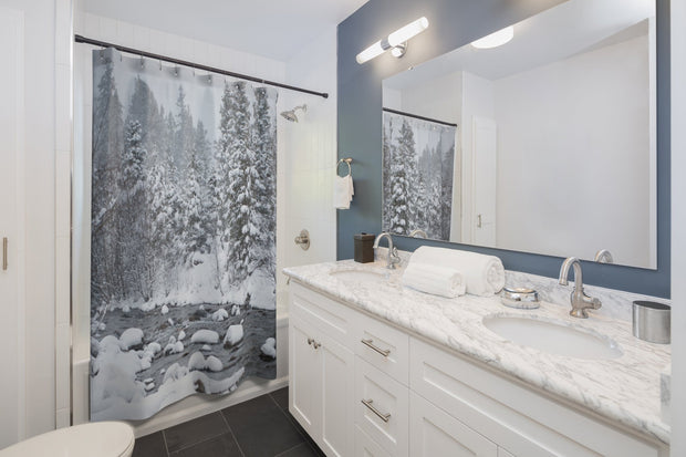 Snowy Forest Colorado Shower Curtains 71x74 Printify