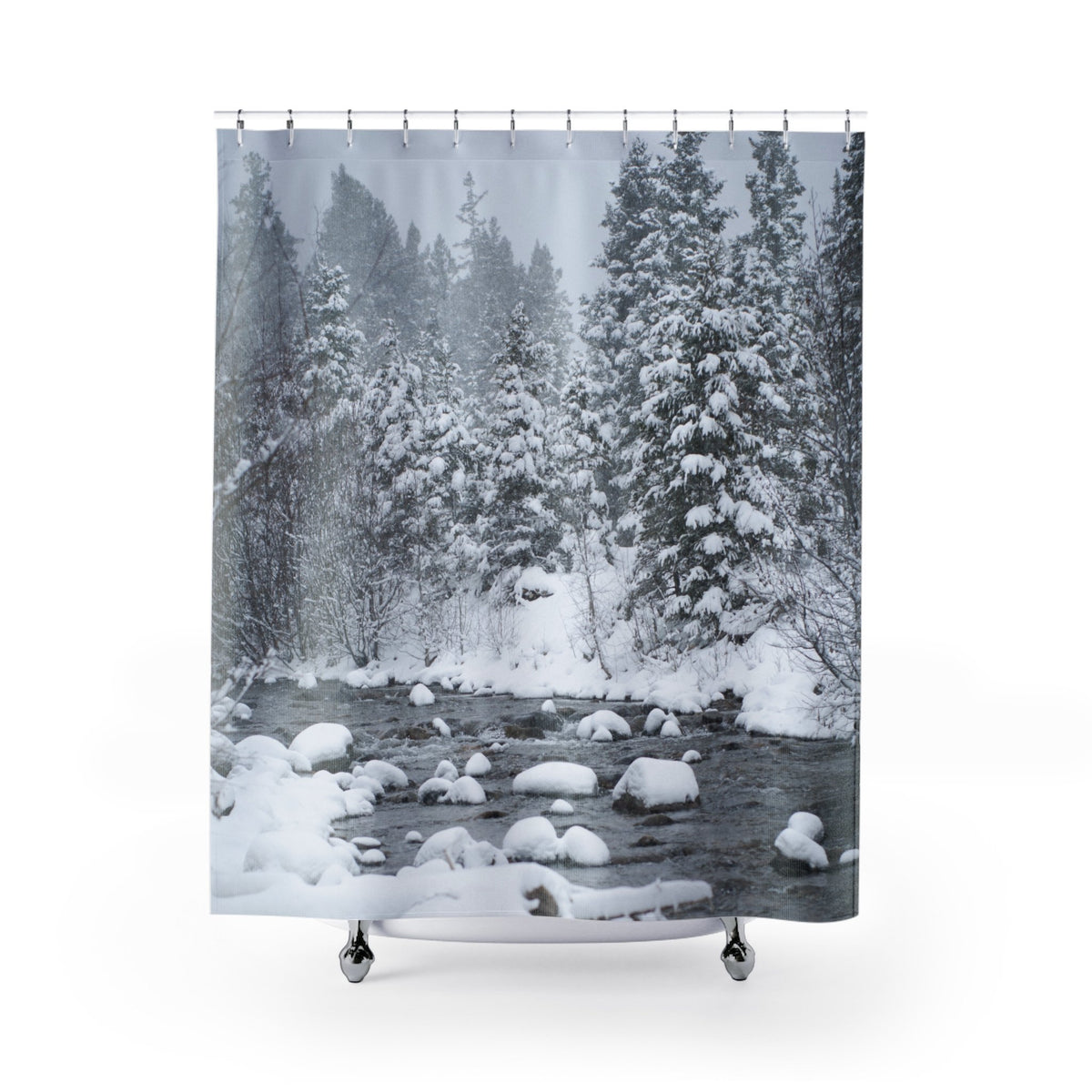 Snowy Forest Colorado Shower Curtains Printify