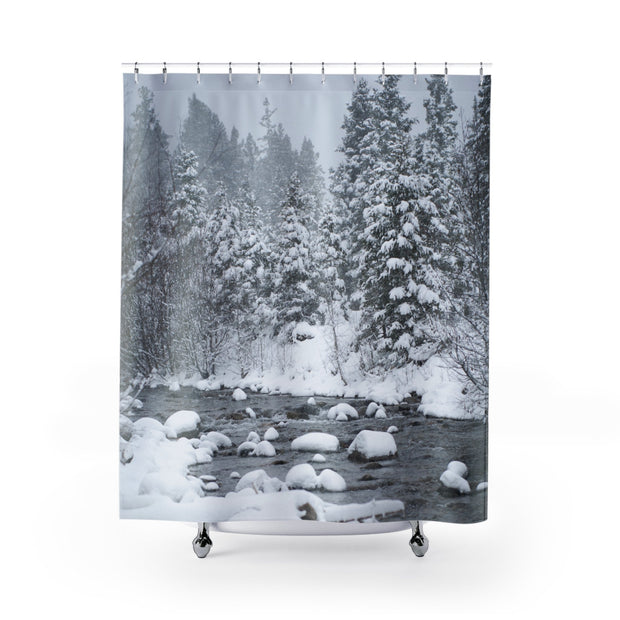 Snowy Forest Colorado Shower Curtains Printify