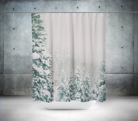 Snowy Forest Scene Shower Curtain Lost in Nature