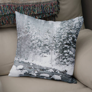 Snowy Forest Scene Throw Pillow Lost in Nature