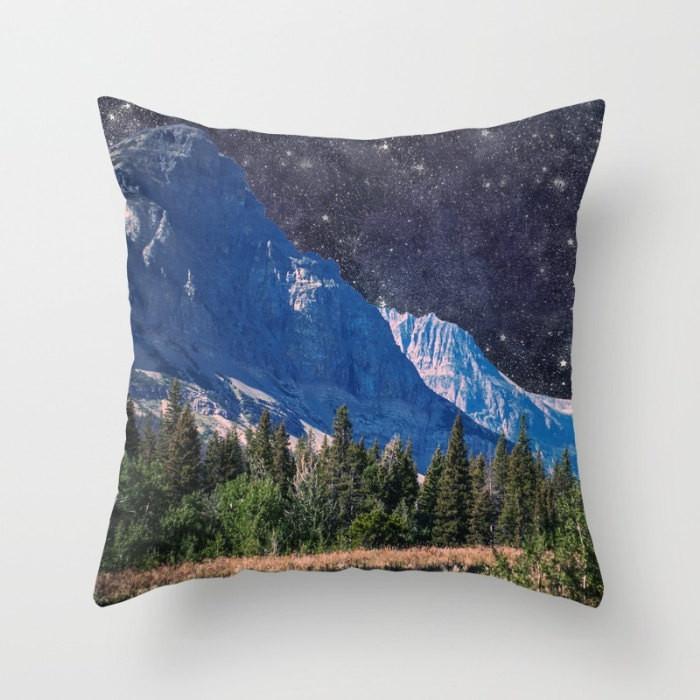 Starry Night, Surreal Mountain 18" Throw Pillow Lost In Nature