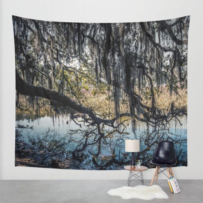 Swamp Tree and Spanish Moss, Nature Wall Tapestry Lost In Nature