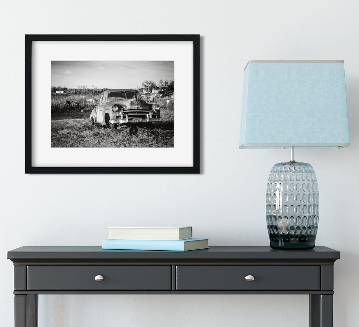 Vintage Car Photo Print Black and White Wall Art Texas -