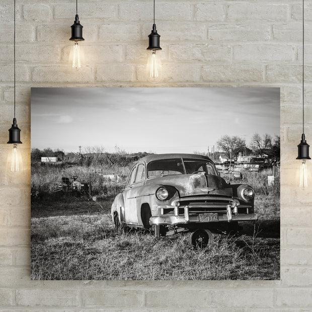 Vintage Car Photo Print Black and White Wall Art Texas -