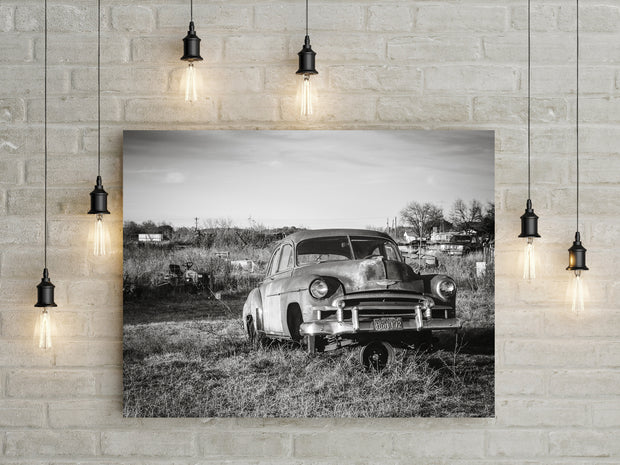 Vintage Car Photo Print Black and White Wall Art Texas -