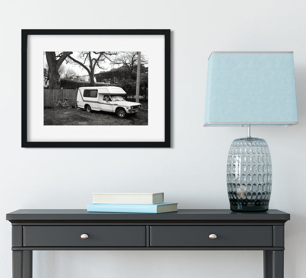 The Simple Life, Toyota Chinook RV Black and White Photography Print