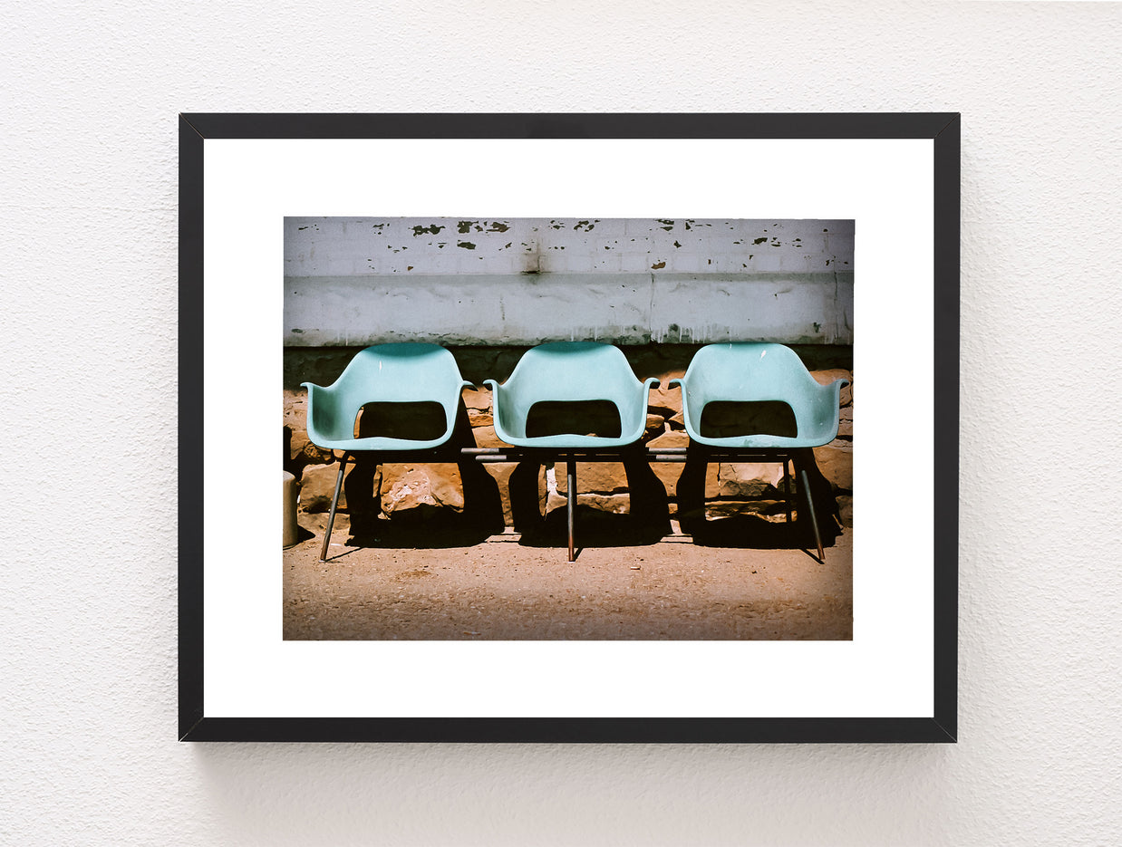 Blue Chairs Train Station Glasgow Montana Art Print -
