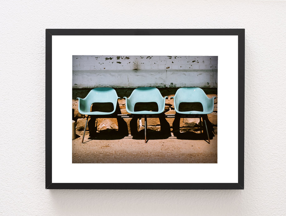 Blue Chairs Train Station Glasgow Montana Art Print -