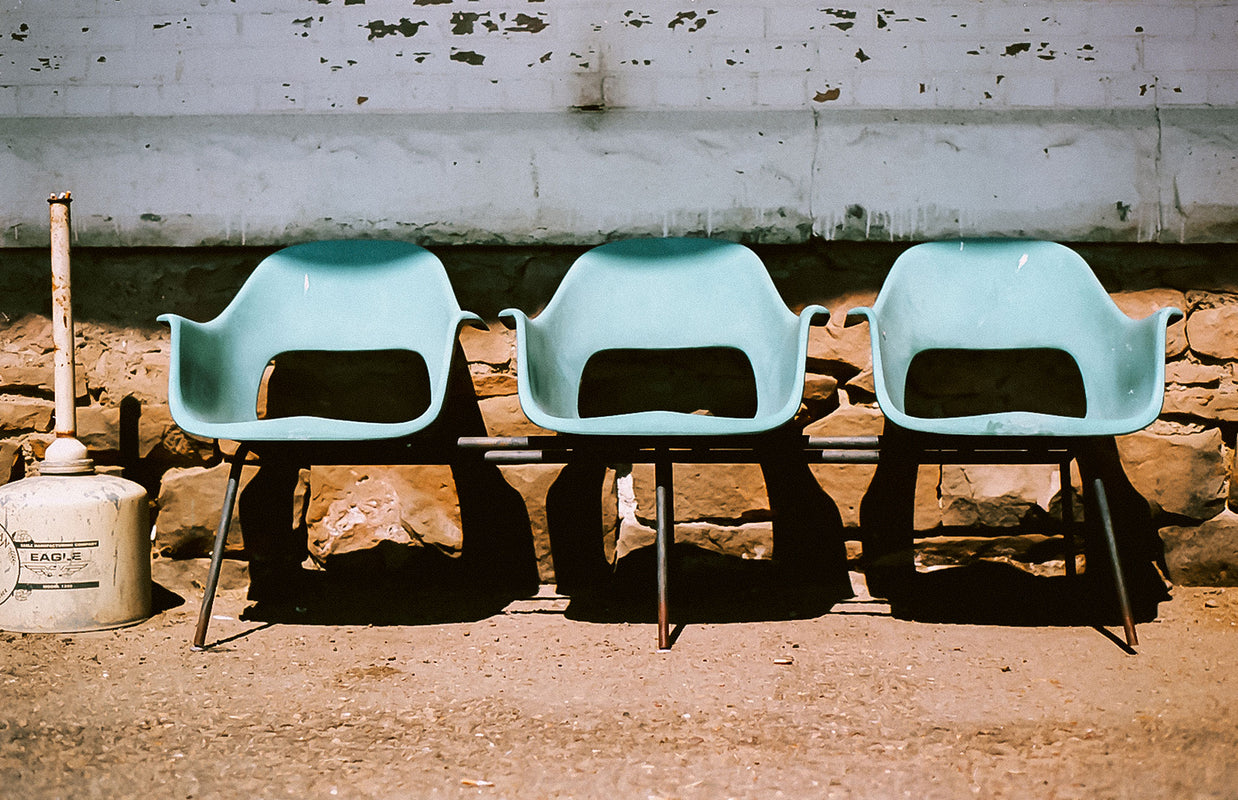 Blue Chairs Train Station Glasgow Montana Art Print -