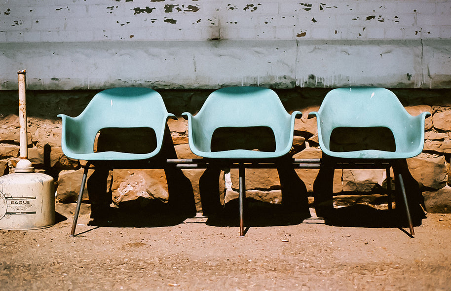 Blue Chairs Train Station Glasgow Montana Art Print -