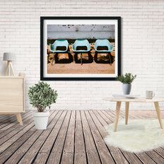 Blue Chairs Train Station Glasgow Montana Art Print -