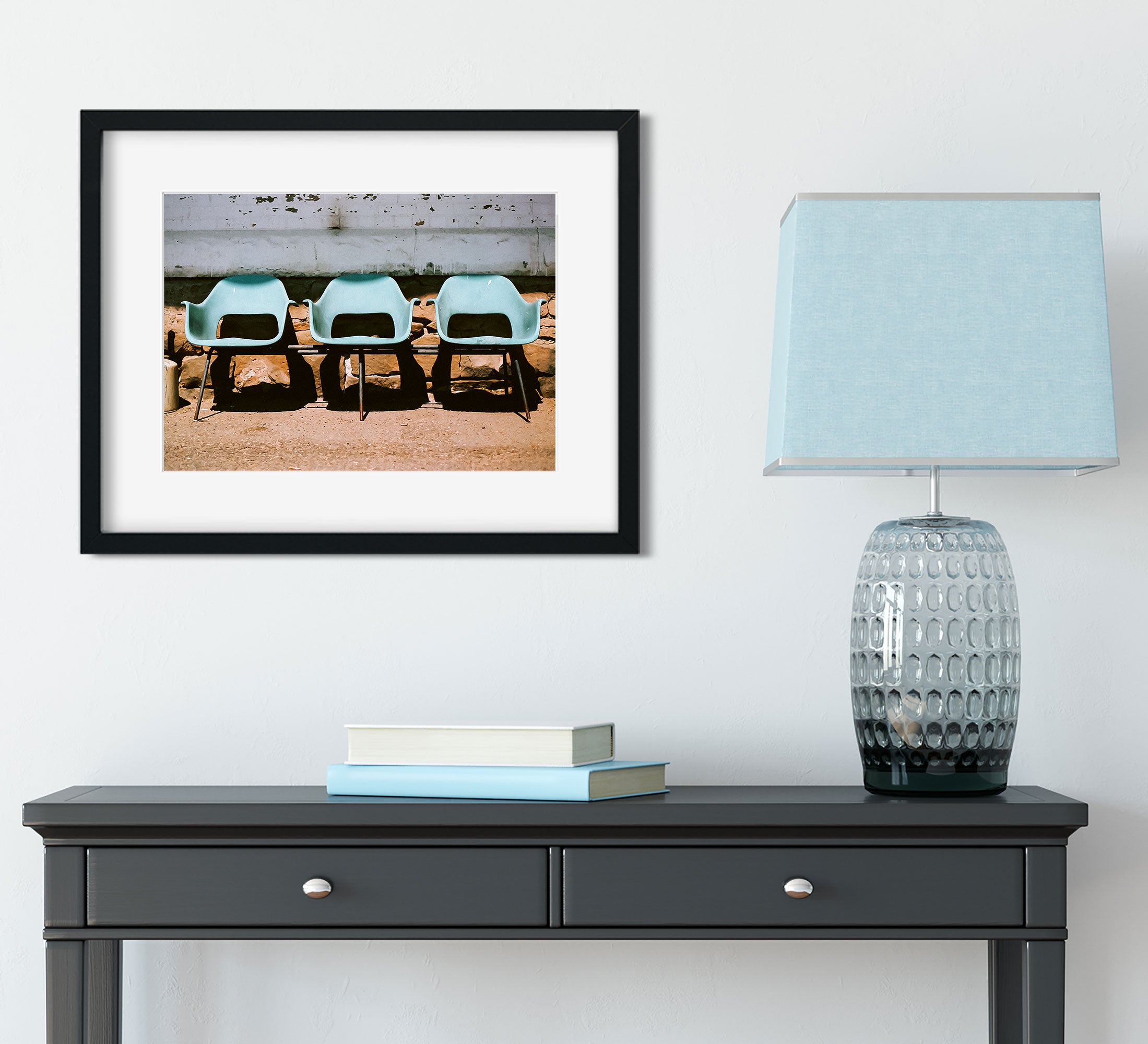 Blue Chairs Train Station Glasgow Montana Art Print -