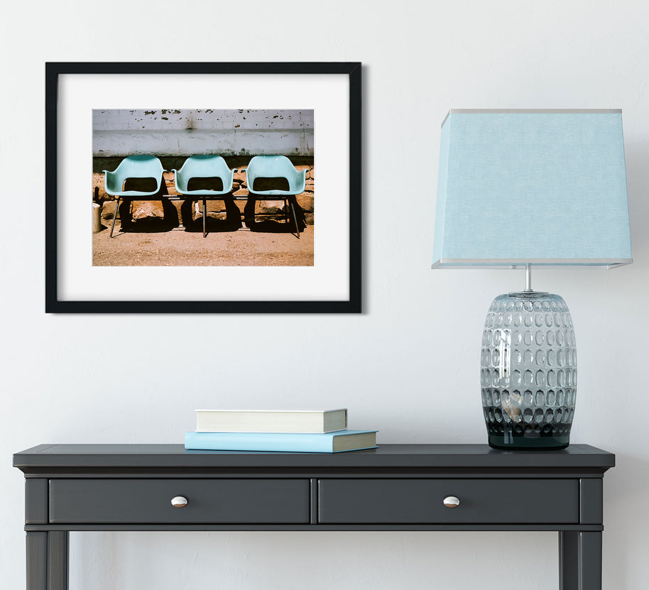Blue Chairs Train Station Glasgow Montana Art Print -