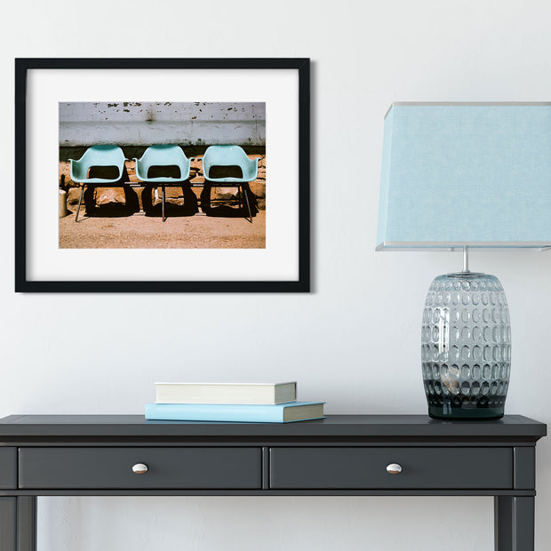 Blue Chairs Train Station Glasgow Montana Art Print -