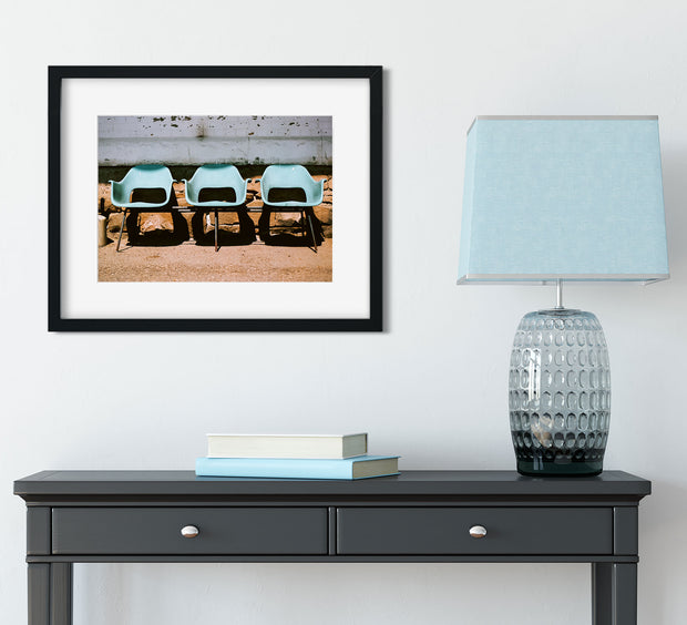 Blue Chairs Train Station Glasgow Montana Art Print -