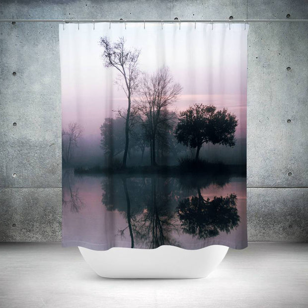 Sunset Shower Curtain Tree Reflection 71x74 inches -