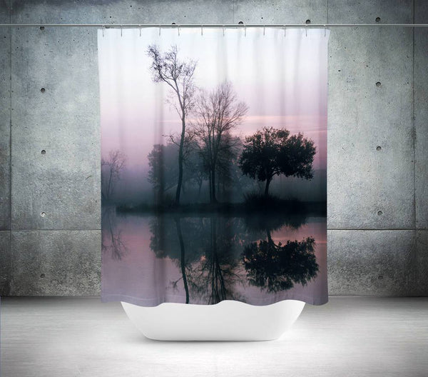 Sunset Shower Curtain Tree Reflection 71x74 inches -