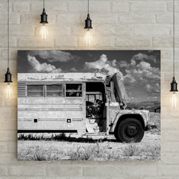 Utah Abandoned School Bus Black and White Photo Print -