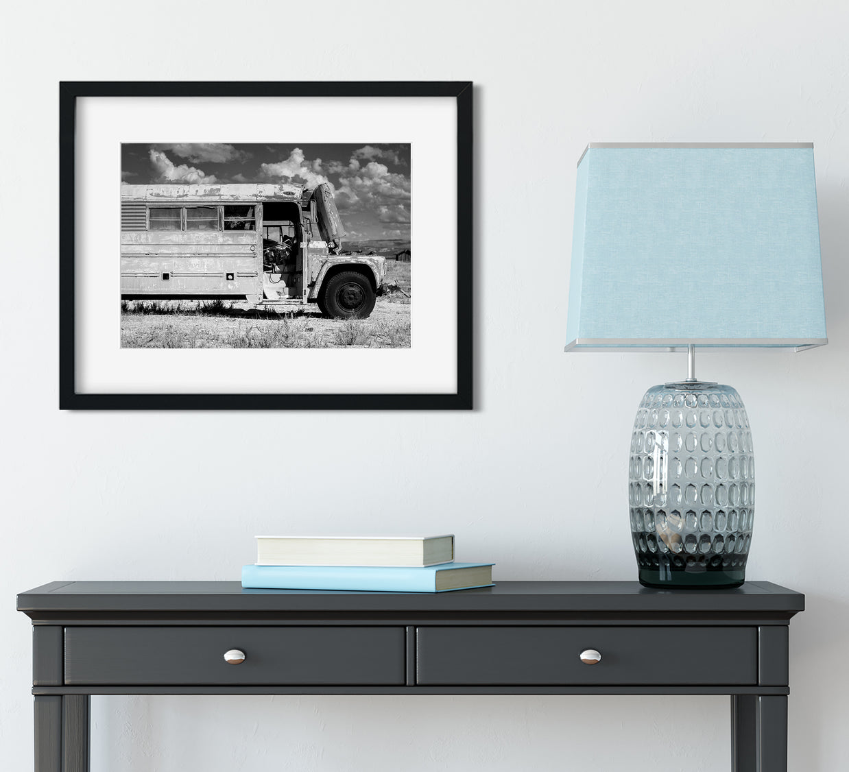Utah Abandoned School Bus Black and White Photo Print -