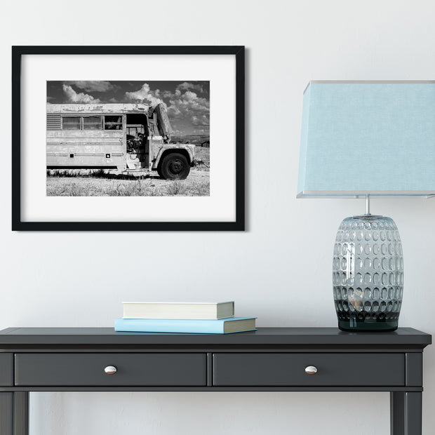 Utah Abandoned School Bus Black and White Photo Print -