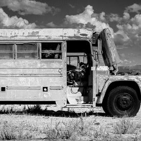 Utah Abandoned School Bus Black and White Photo Print -