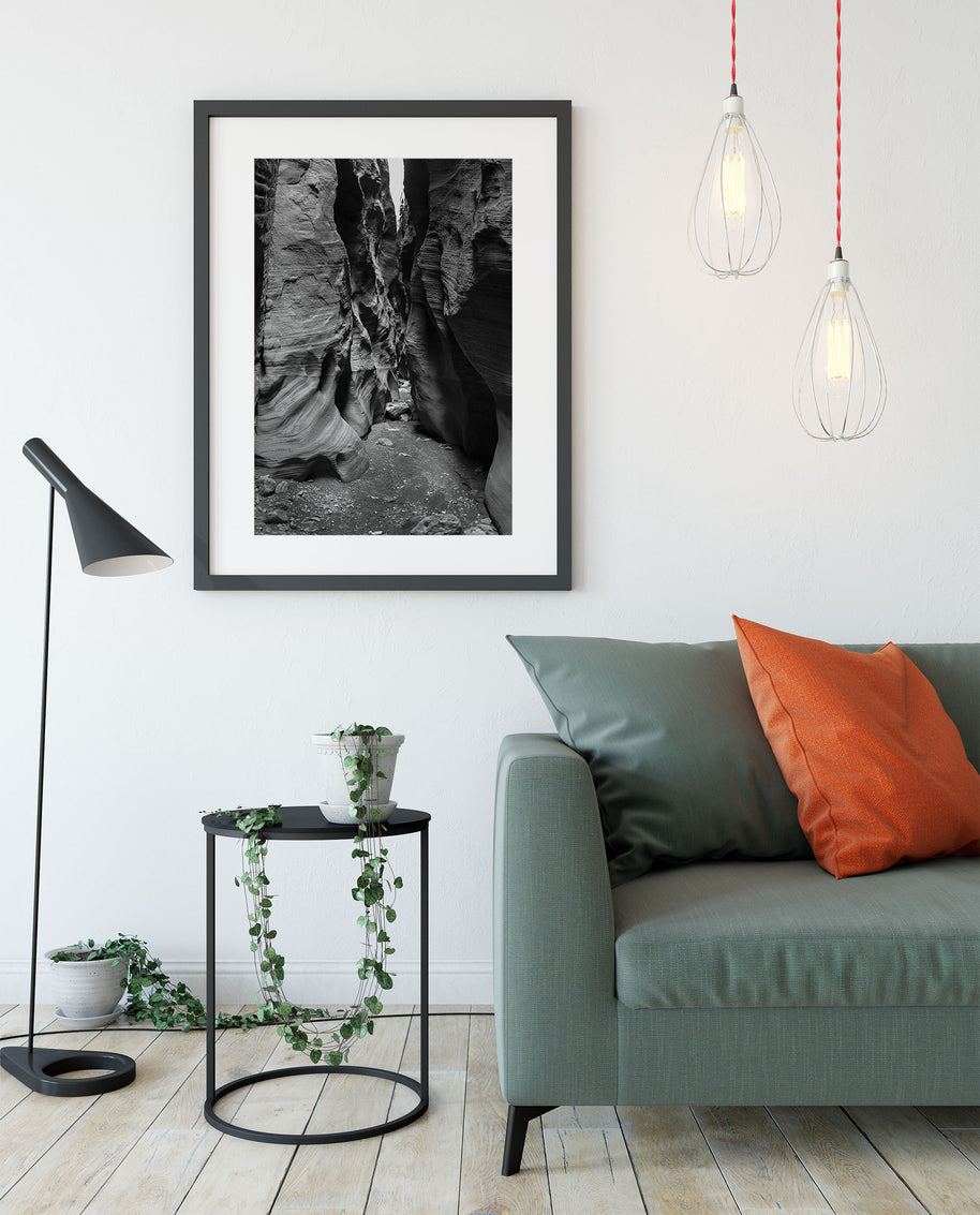 Wire Pass Slot Canyon Photo Print Utah - Black and White