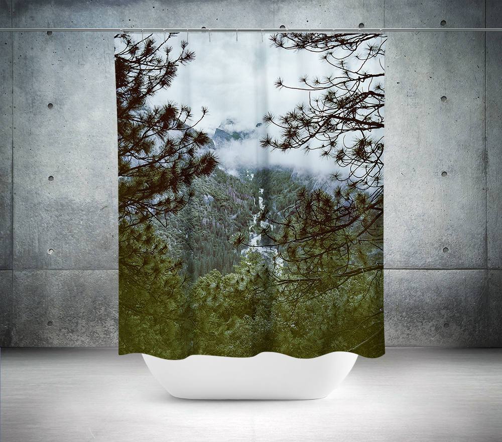Yosemite Foggy Forest View Shower Curtain 71x74 inches - in