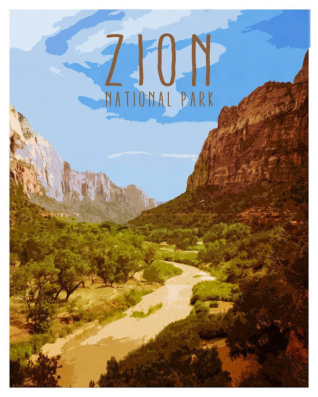 Zion National Park, Vintage Travel Poster Lost Kat Photography